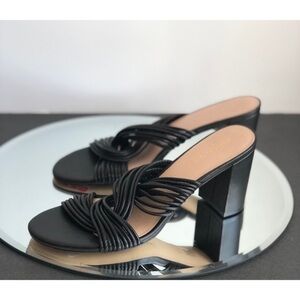 Stuart Weitzman Women's Twist Block 75 Slide Mule Black Leather Sandals Size 8